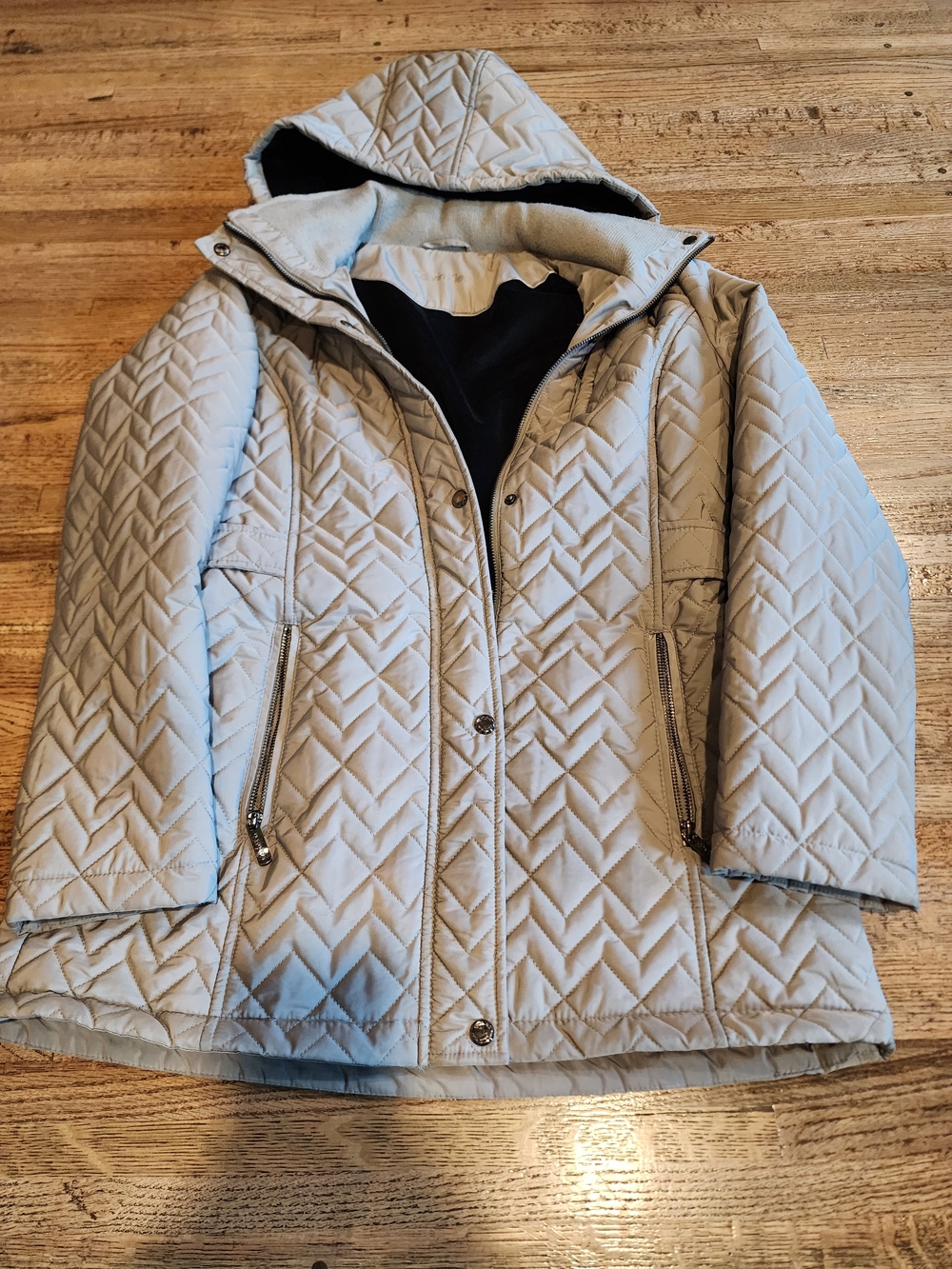 Calvin Klein Light Gray Quilted Hooded Puffer Coat